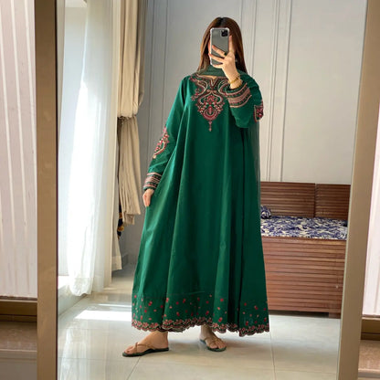 Pishwas Embroidered Forest Green Flared with 3Pc #1