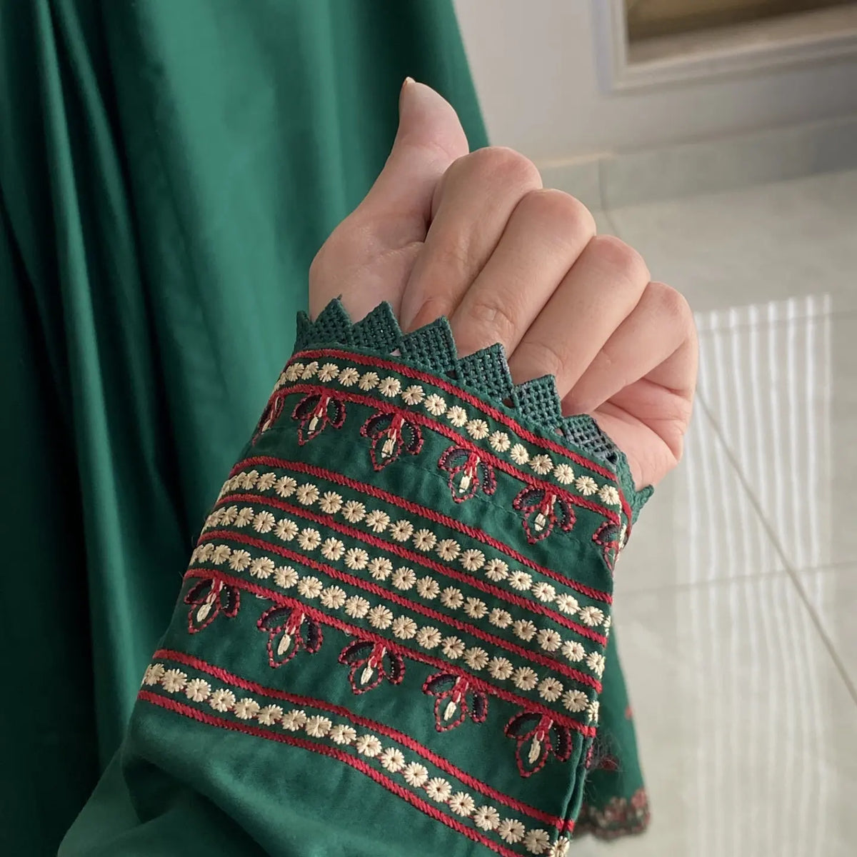 Pishwas Embroidered Forest Green Flared with 3Pc #1