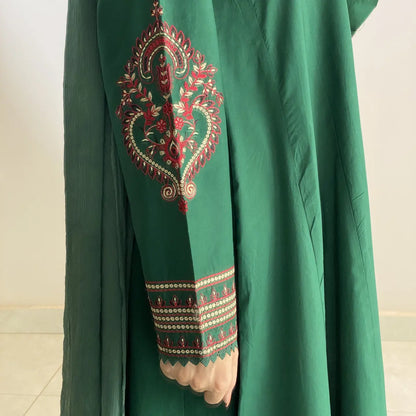 Pishwas Embroidered Forest Green Flared with 3Pc #1
